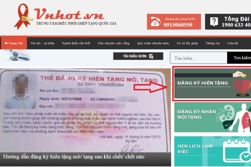 Đăng ký hiến xác online qua cổng website Vnhot.vn