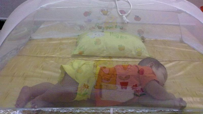 Cho trẻ ngủ trong màn để phòng ngừa muỗi đốt