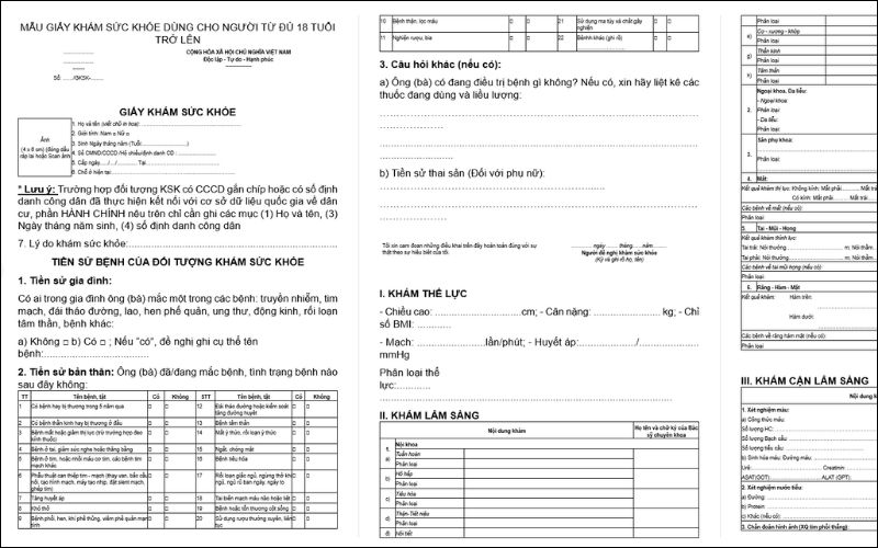 Mẫu phiếu minh họa số 1 cho hồ sơ khám sức khỏe