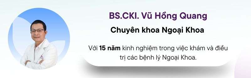 Bác sĩ Chuyên khoa I Vũ Hồng Quang, với 15 năm kinh nghiệm trong lĩnh vực Ngoại Tổng quát, là một chuyên gia uy tín đang công tác tại Phòng khám Thuận Mỹ Sài Gòn