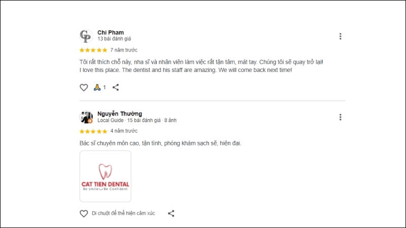 Nha khoa Cát Tiên nhận được nhiều sự tin tưởng từ khách hàng nhờ chất lượng dịch vụ tương xứng với giá cả hợp lý