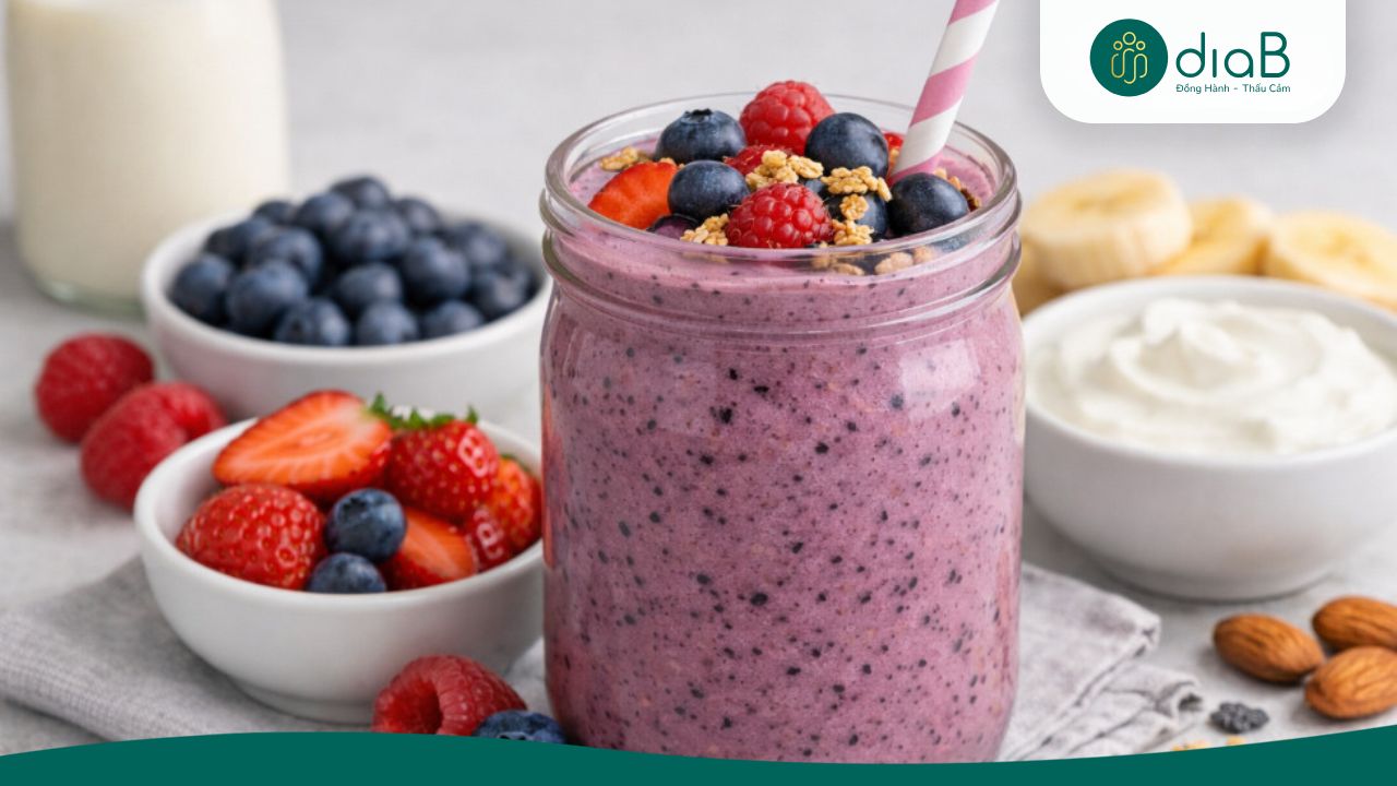 Sinh tố berry, sữa chua và yến mạch có thể làm bữa phụ giàu dinh dưỡng (Nguồn: Internet)