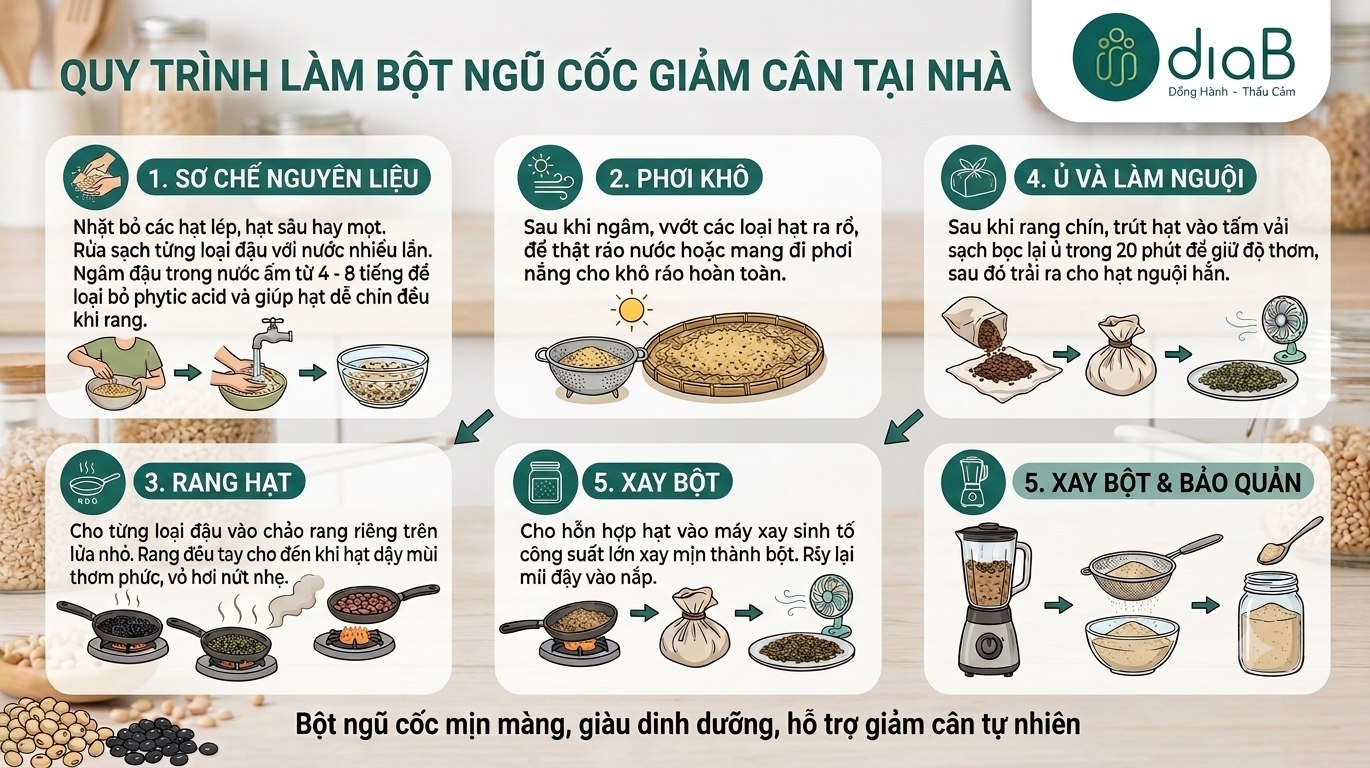Các bước thực hiện cách làm bột ngũ cốc